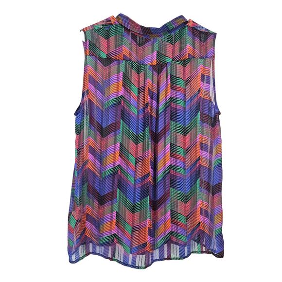 ba&sh Shirt Top Multicolor Chevron Print Sleeveless Button Up Semi-Sheer Size L - Picture 2 of 8